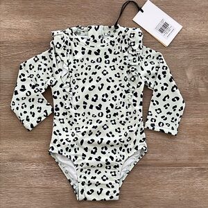 Miles the Label Baby Girl One Piece Rash Guard Swimsuit Leopard 3-6 6-12 months